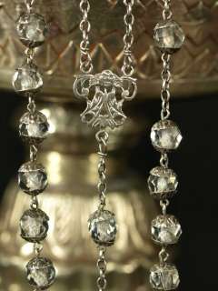   ANTIQUE FRENCH ROSARY SILVER WHITE CRYSTAL 59 CAPED BEADS 19C  