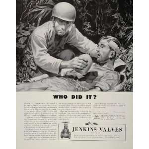 1943 Ad WWII Jenkins Bros. Valves Wounded Soldier WW2 Wartime 