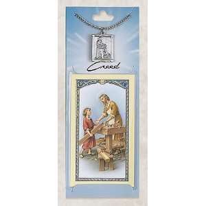 St. Joseph the Worker Pewter Patron Saint Medal Necklace Pendant with 