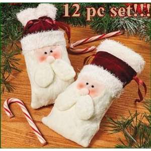  Plush Santa Drawstring Bags set of 12   great gift or goodie bags 