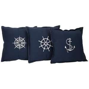  Admiral Set of 3 100% Cotton Navy Blue Throw Pillows