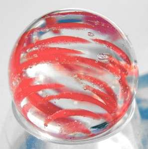 Beautiful Red Swirl Clear Glass Marble Sphere  