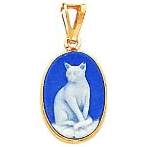    14K Gold Porcelain Cat Cameo Pendant Jewelry New B Jewelry