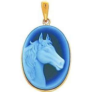    14K Gold Horse Head Agate Cameo Pendant Jewelry New Jewelry