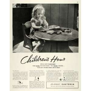  1937 Ad Castoria Children Laxatives Girl Playing Blocks 