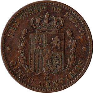 1879 (OM) Spain 5 Centimos Coin Alfonso XII KM#674  