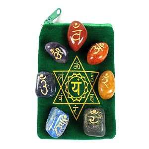  ~ Set of 7 Tumbled Chakra Stones Engraved w/ Sanskrit Chakra Symbols 