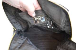 Auth Prada Nappa Catena Ebony Leather Chain Crossbody Hobo Bag Satchel 
