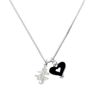   Chinese Symbol Long Life and Black Heart Charm Necklace Jewelry
