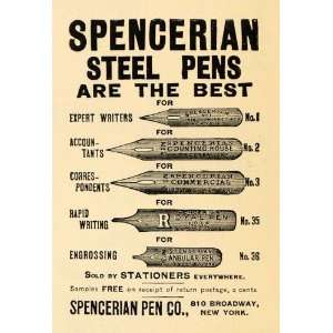  1895 Ad Spencerian Steel Fountain Pens Expert Writers 