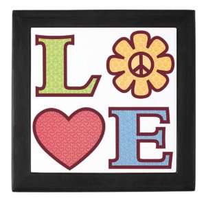   Box Black LOVE with Sunflower Peace Symbol and Heart 