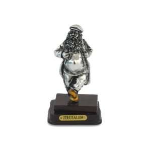  Dancing Chassid Figurine with Mahogany Base in Silver 