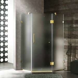   40 x 40 Frosted Glass Shower Enclosure Left Side Door Polished Brass