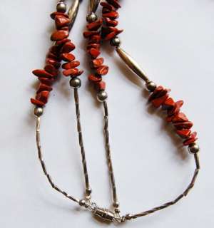 Vintage Native American AGATE Nugget Beads DOUBLE STRAND SILVER 