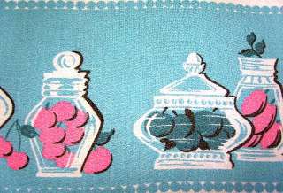 Vtg 50s EAMES Tablecloth SPRING EASTER ROBIN EGG BLUE PINK ROSE CHERRY 