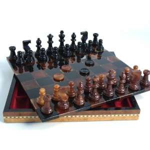  Brown and Black Chiellini Alabaster Chess Set with Chest 
