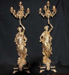 Pair Bronze Candelabras Signed Gregoire French Torchere  