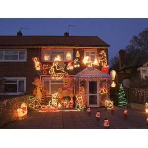 Suburban House with Christmas Lights and Decorations, Surrey, England 
