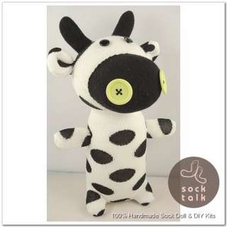 Handmade White Black Dots Sock Monkey Cow Stuffed Animals Doll  