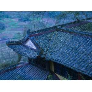  Old Chinese Temple Roof, Fengdu, Chongqing Province, China 