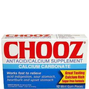  Chooz Antacid/Calcium Supplement, Mint Flavored Gum   12 