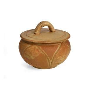  Ceramic Tan Bowl Rattan Lid   Leaf Claymation Bowl 