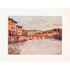  1905 Color Print Florence Italy Ponte Grazie Bridge Goff 