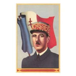  French Soldier in Front of Flag Premium Poster Print 