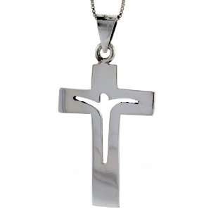   Silver 1 7/8 Polished Crucifix Pendant with Cut Out Jesus Jewelry