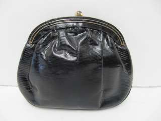   Black Karung Snakeskin Clutch Detachable Strap Handbag Purse  