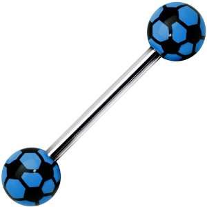  Black and Blue Soccer Ball Barbell Tongue Ring Jewelry