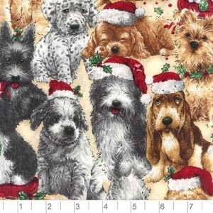   of Christmas Puppies Natural Fabric By The Yard Arts, Crafts & Sewing