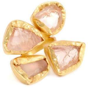   Beautiful Finger Rose Quartz stones Gold Adjustable Ring Jewelry