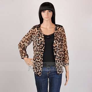 Fashion Womens clothing Leopard chiffon tunic cardigan blouse Tops 