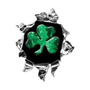    Mini Ripped Torn Metal Decal with Shamrock  REFLECTIVE Automotive