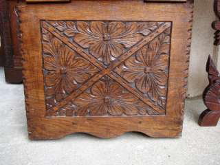 Small Antique English Hand Carved Oak Lift Top Box Square Coffee End 
