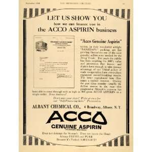 1920 Ad Albany Chemicals Acco Aspirin Shares Hessig Ellis Sanitape 