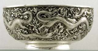 Chinese Coin Silver Dragon in Flames Bowl c1890 Lucknow India Rare 