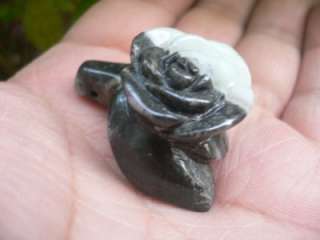 Hand Carved ite Black & White 3D Rose Gemstone Pendant S3457 