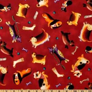  44 Wide Smoochie Poochie Tossed Dogs Red Fabric By The 