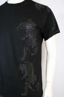 100% Auth New Christian Audigier Panther Lux Rhinestones Black Tee T 