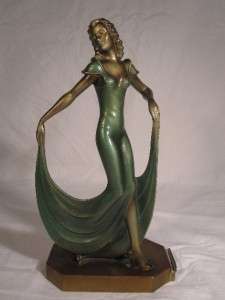 STUNNING ART DECO SPELTER LADY CIGAR LIGHTER MATCH STRIKER 1920S 