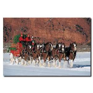 Clydesdales in Snow with Carriage & Xmas Tree   16x24 Canvas   Game 