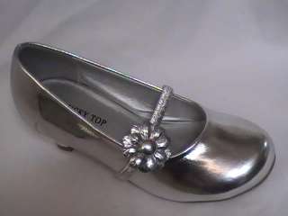 Girls Silver Dress Shoes Flower Girl (PARTY12) Yt Sz 2  