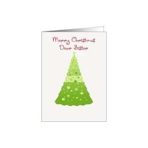  Merry Christmas Sister, green Christmas tree on white Card 