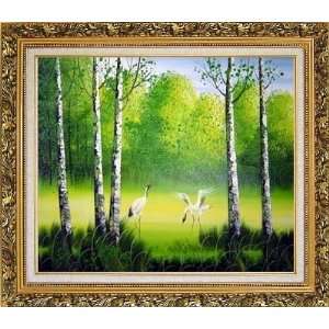  Cranes Singing and Dancing in Spring Forest Oil Painting 