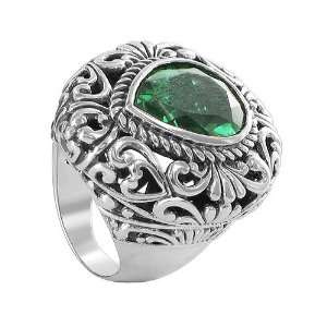   14 x 18mm Pear Cut Simulated Emerald Gemstone Ring Size 7.5 Jewelry