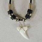   SHARK TOOTH NECKLACE rope silver beads jewelry pendant teeth sharks