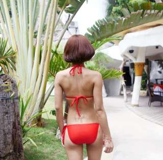 RED Ruffle Triangle Top Bottom bikini Set Swimsuit L  