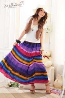   Rainbow Stripe Colorful Long Maxi Dress Summer #64 2 Colors  